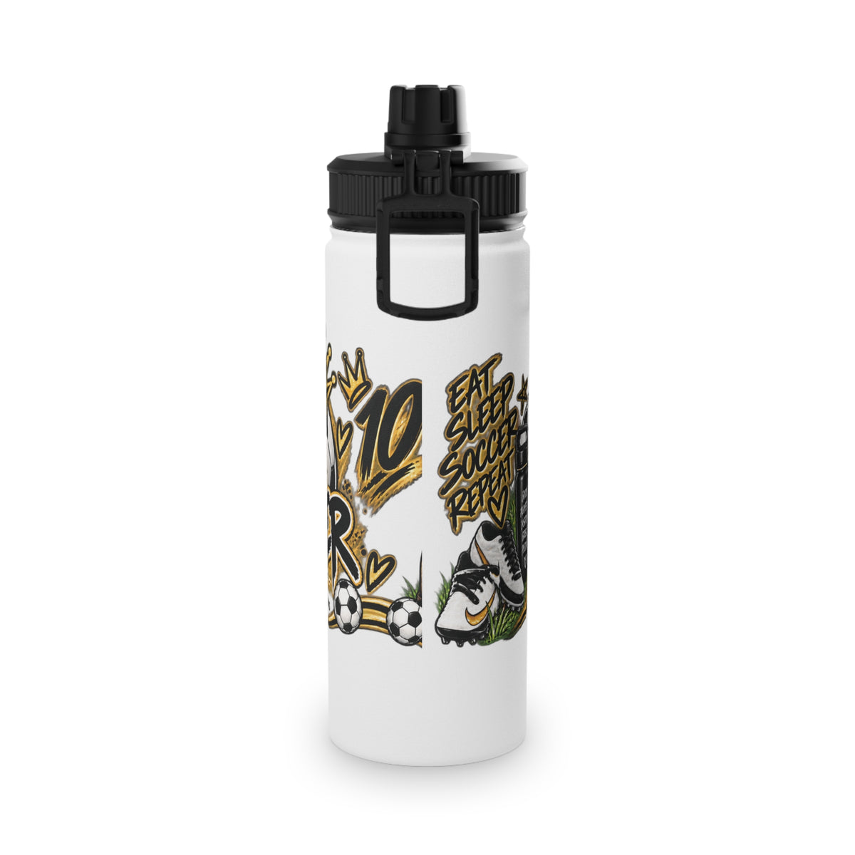 Soccer Water Bottle — 'Eat Sleep Soccer Repeat' Stainless Steel Sports Bottle