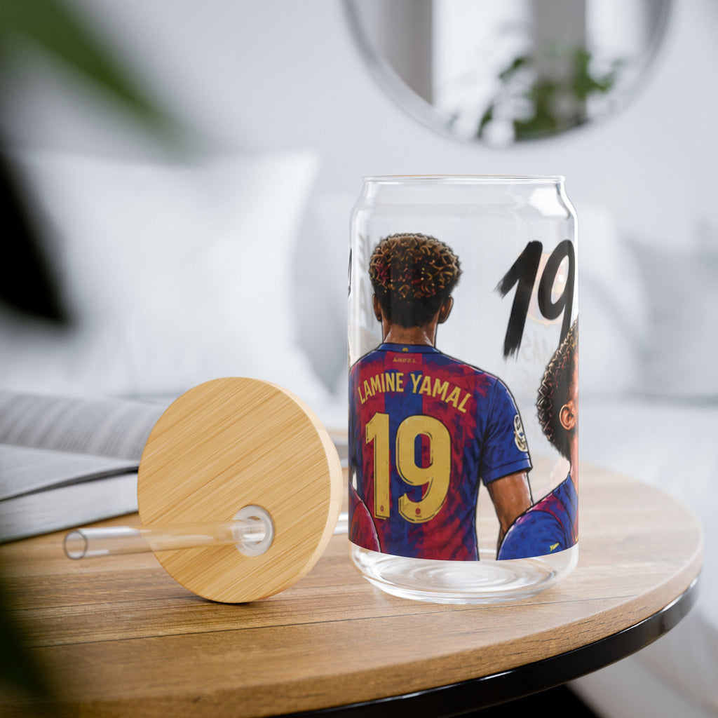 Sipper Glass - FC Barcelona Lamine Yamal 19 Design, 16oz Clear Tumbler with Straw