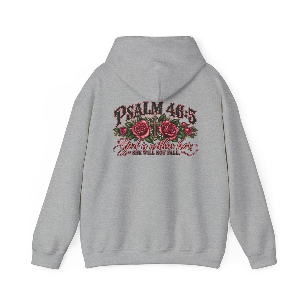 Psalm 46:5 Rose Hooded Sweatshirt – Faith Quote Floral Hoodie