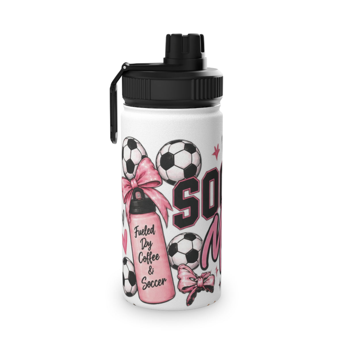 Soccer Mom / Player Water Bottle | Pink Bow Sports Lid