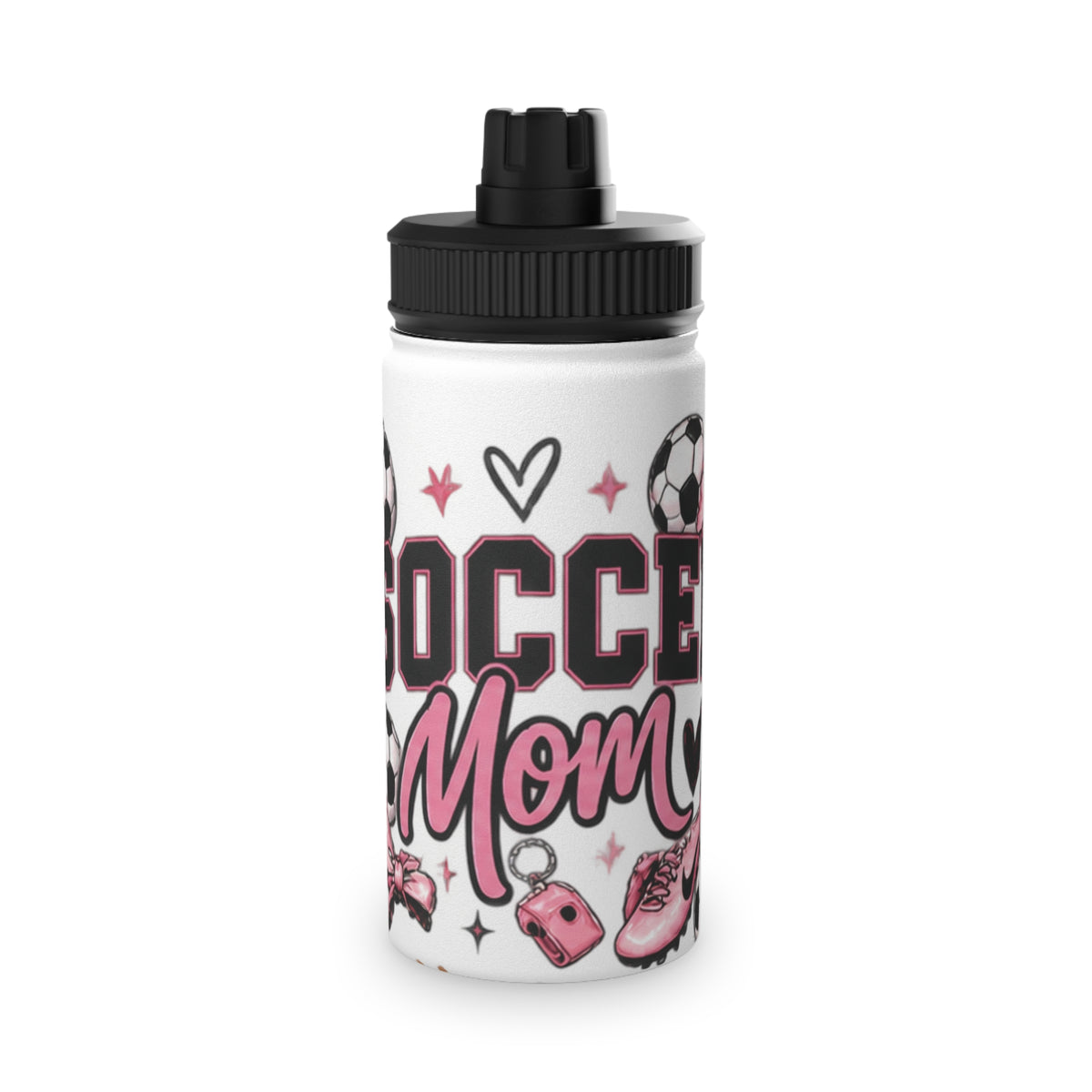 Soccer Mom / Player Water Bottle | Pink Bow Sports Lid