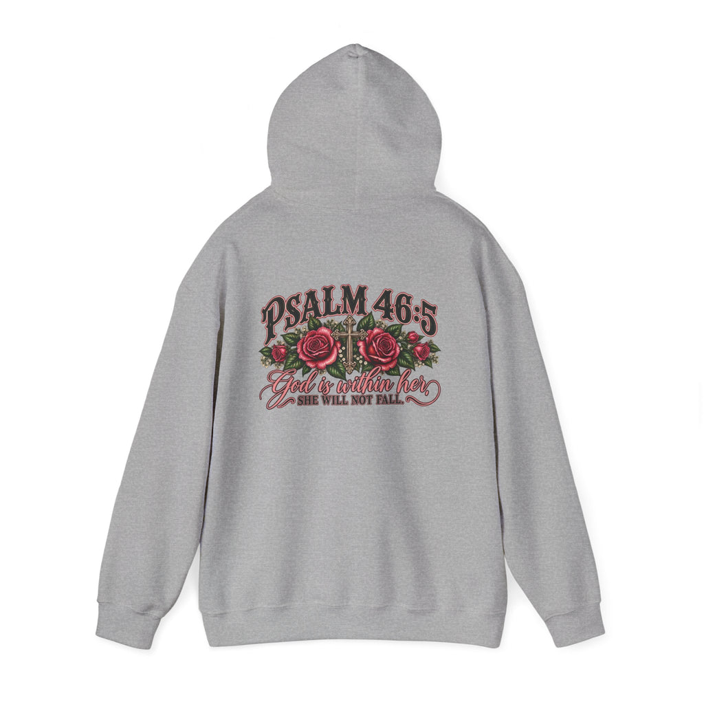 Psalm 46:5 Rose Hooded Sweatshirt – Faith Quote Floral Hoodie