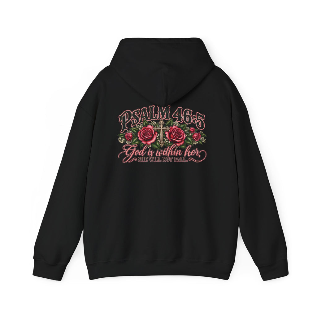 Psalm 46:5 Rose Hooded Sweatshirt – Faith Quote Floral Hoodie
