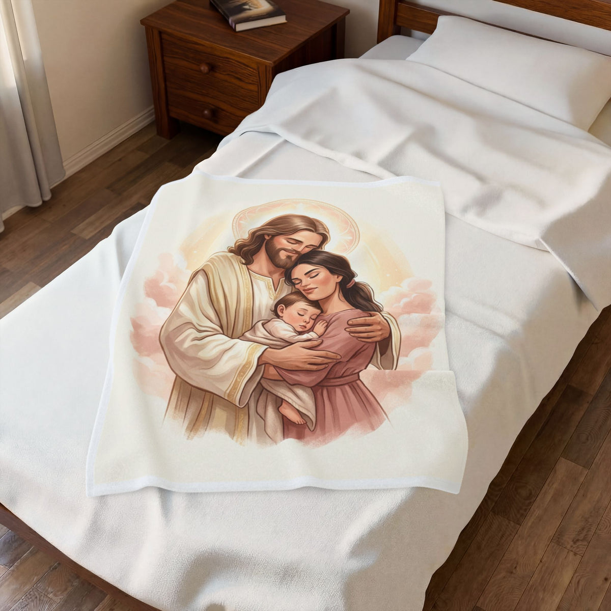 Holy Family Jesus Mary Joseph blanket | Religious velveteen plush