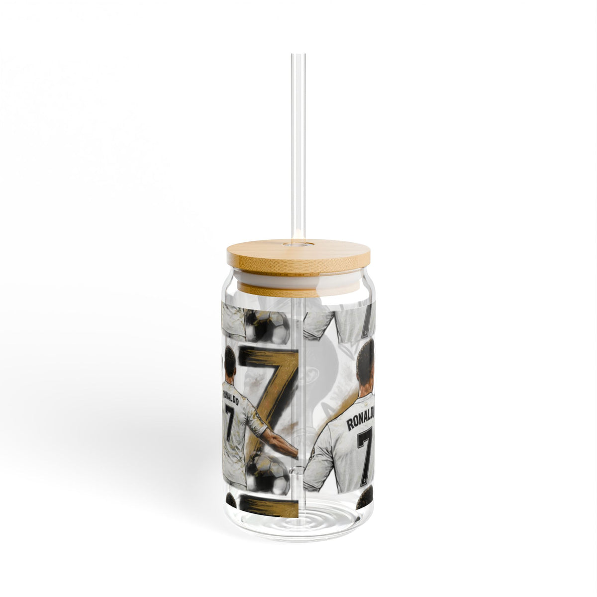 16oz Glass Sipper Jar with Bamboo Lid – CR7 Soccer Player Design
