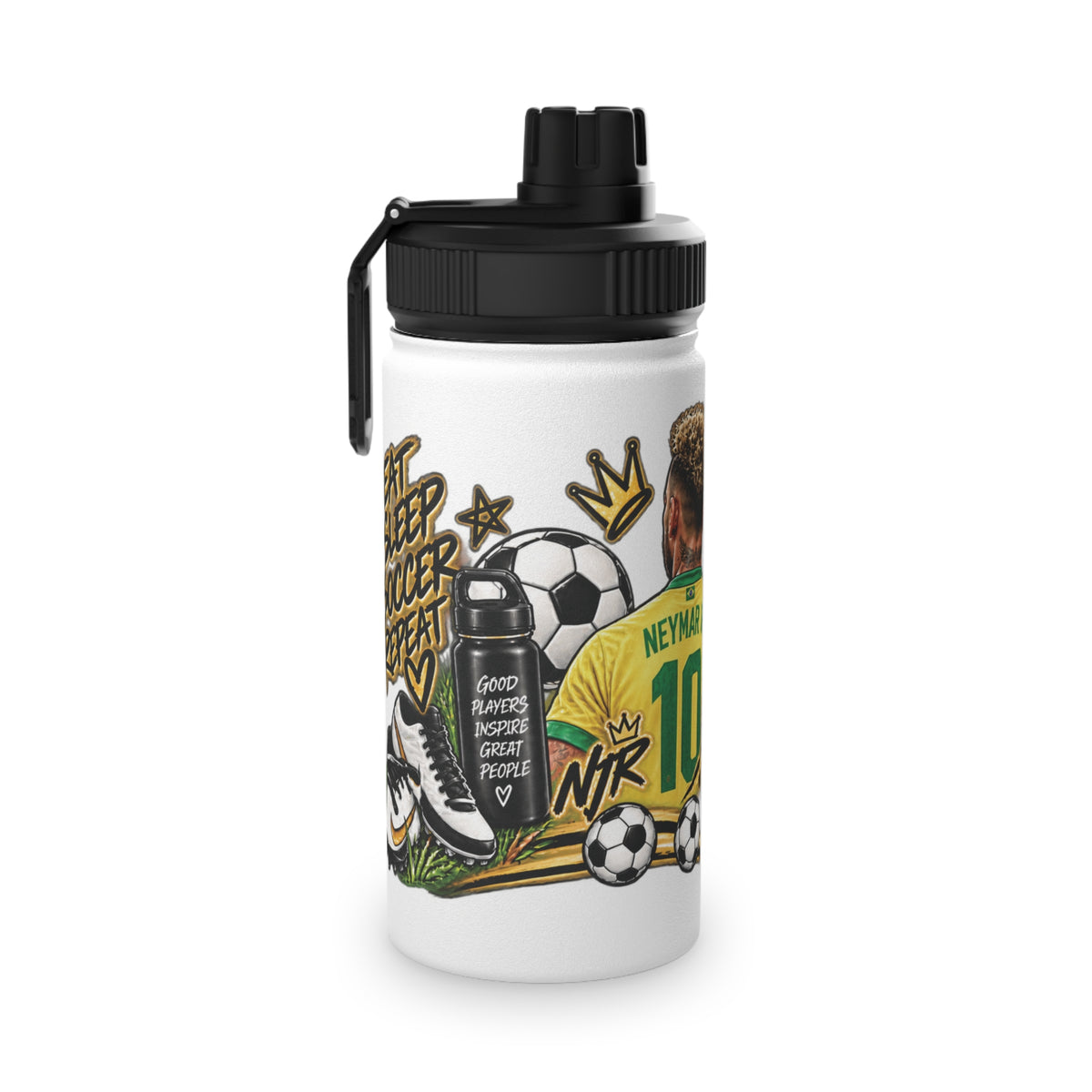 Soccer Water Bottle — 'Eat Sleep Soccer Repeat' Stainless Steel Sports Bottle