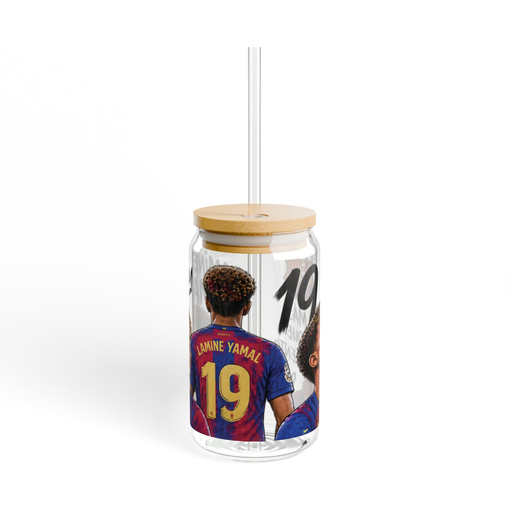 Sipper Glass - FC Barcelona Lamine Yamal 19 Design, 16oz Clear Tumbler with Straw