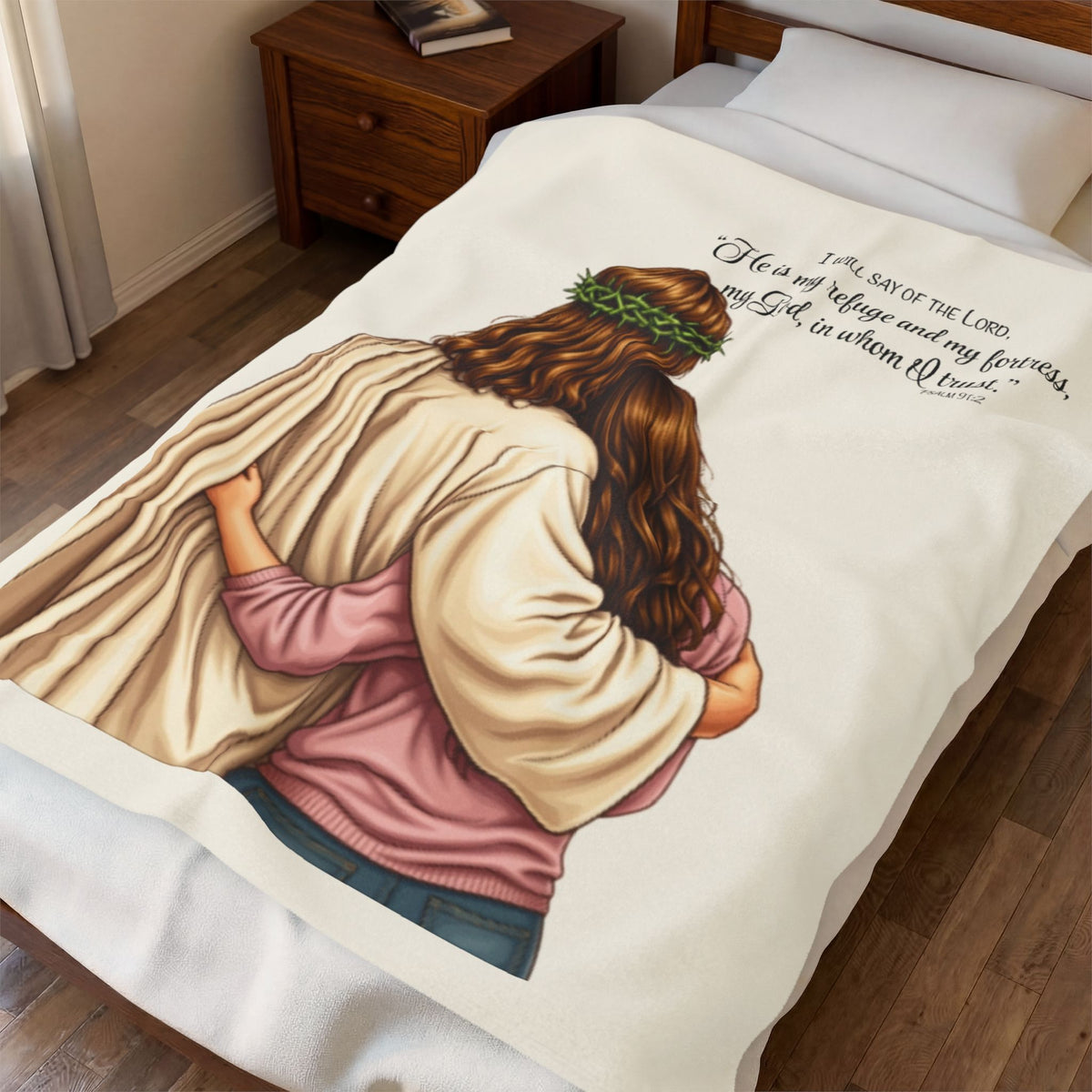 Jesus Embrace Blanket | Psalm 91 Scripture Velveteen Plush Blanket