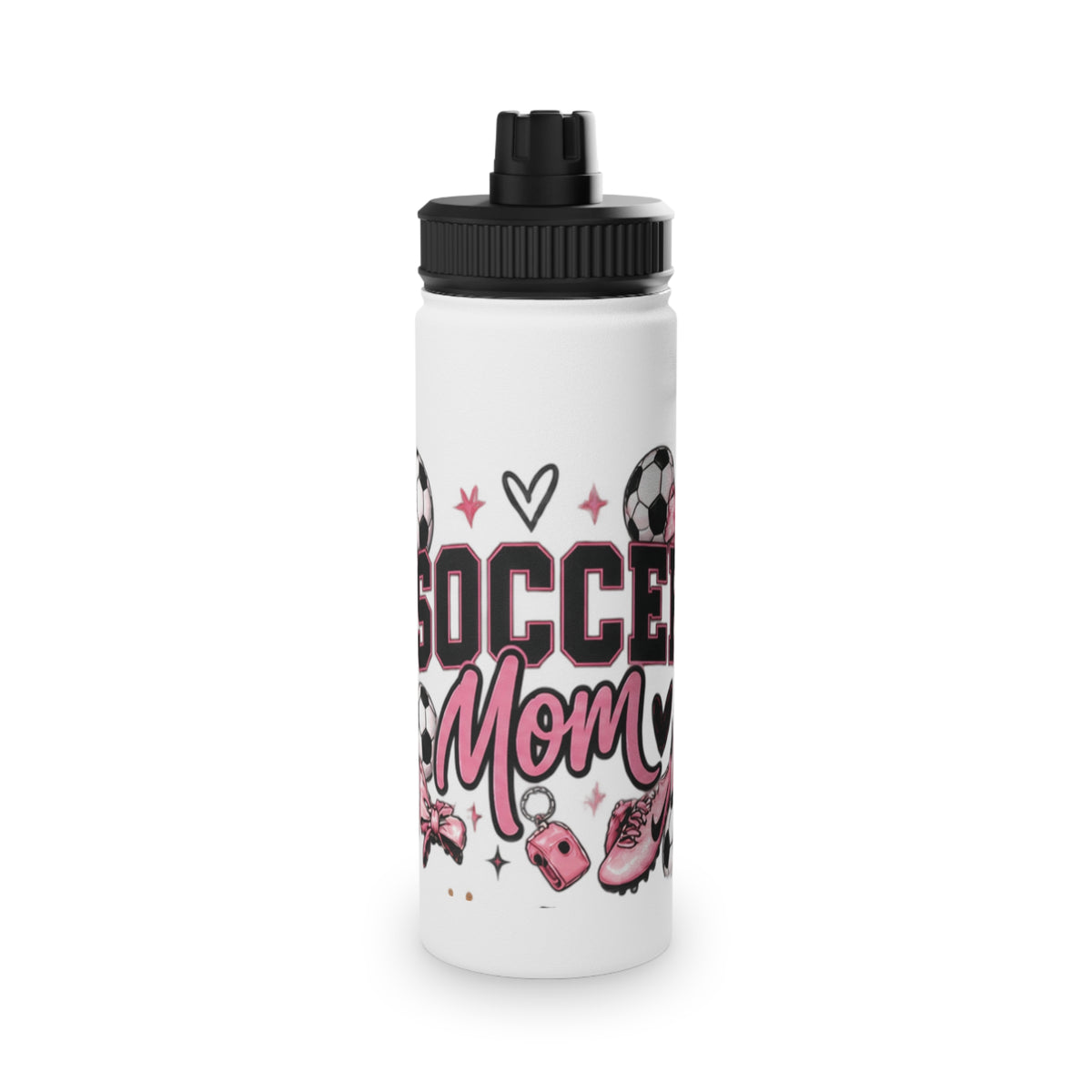 Soccer Mom / Player Water Bottle | Pink Bow Sports Lid