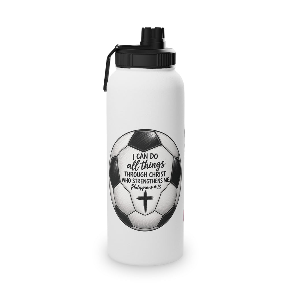 Soccer Player Stainless Steel Water Bottle — Sports Lid, Team Jersey Graphic