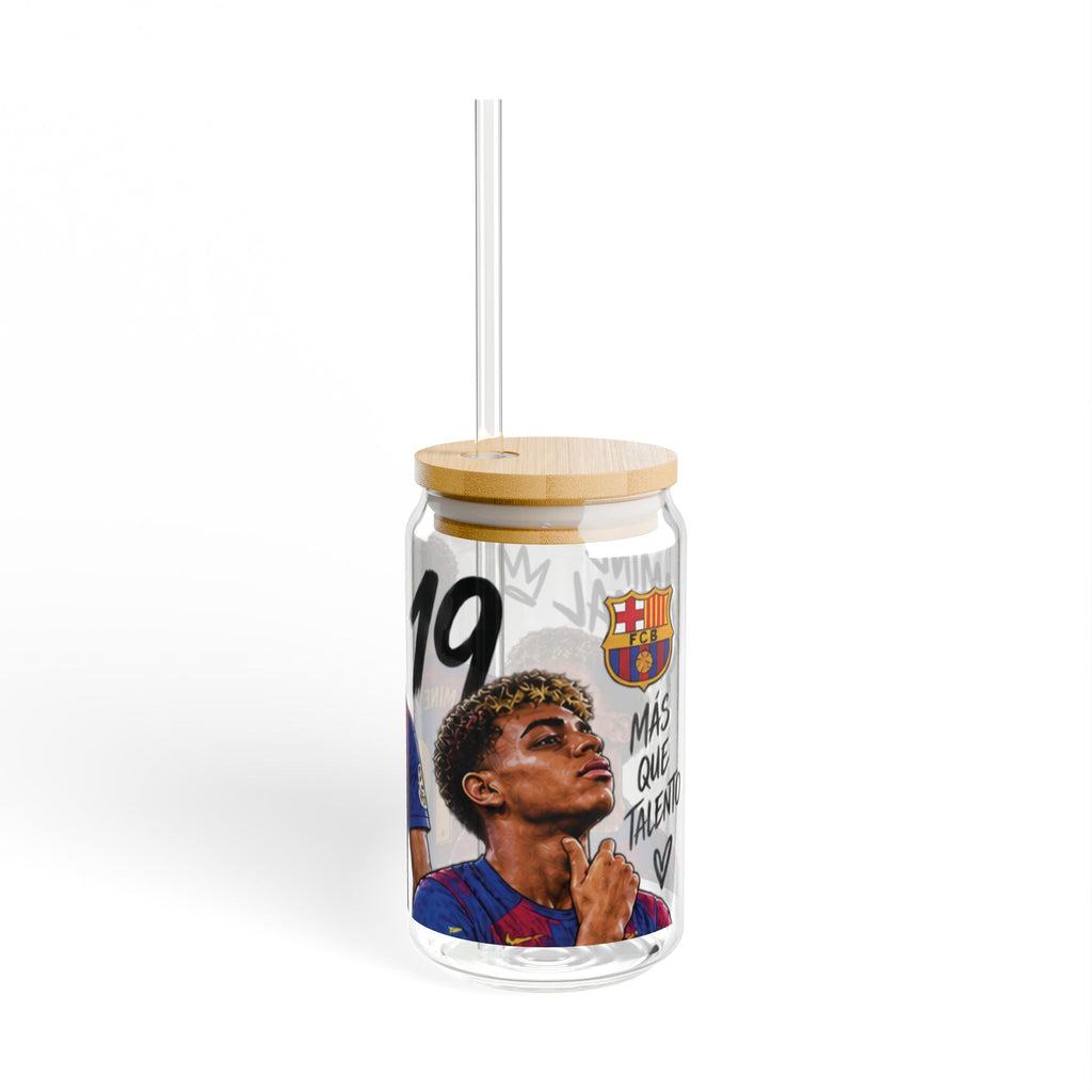 Sipper Glass - FC Barcelona Lamine Yamal 19 Design, 16oz Clear Tumbler with Straw