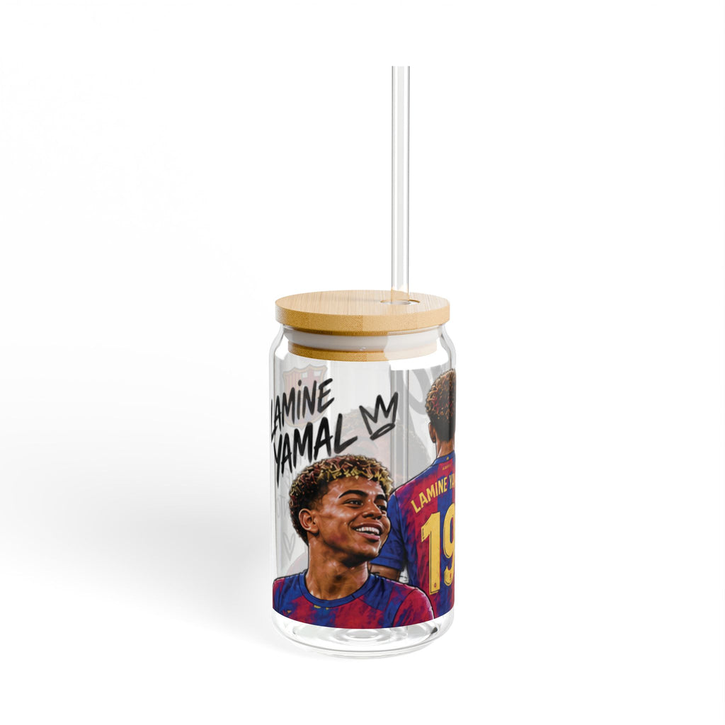 Sipper Glass - FC Barcelona Lamine Yamal 19 Design, 16oz Clear Tumbler with Straw