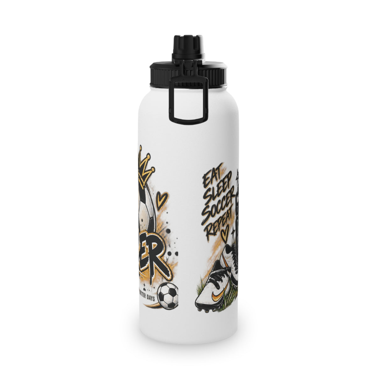 Soccer Stainless Steel Water Bottle — 'Eat Sleep Soccer Repeat' Sports Bottle (Ronaldo #7 Design)