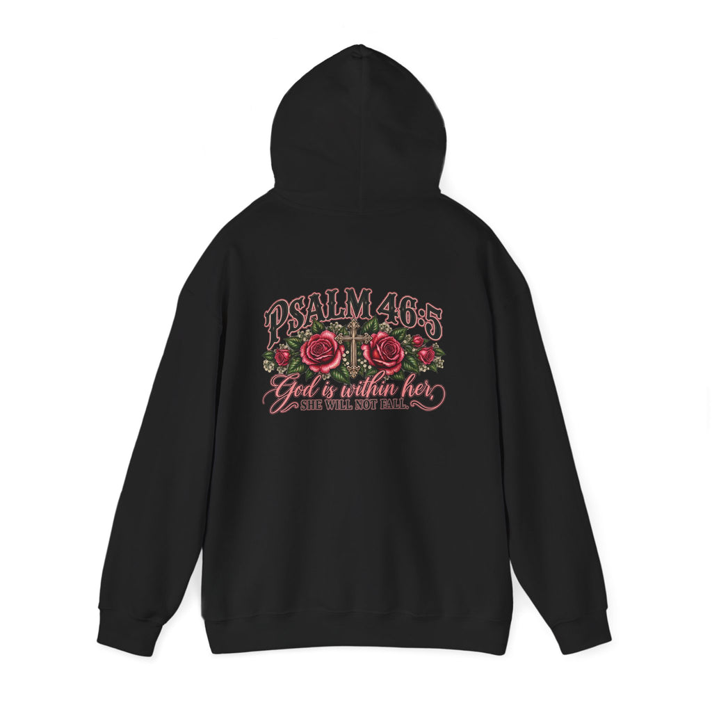 Psalm 46:5 Rose Hooded Sweatshirt – Faith Quote Floral Hoodie