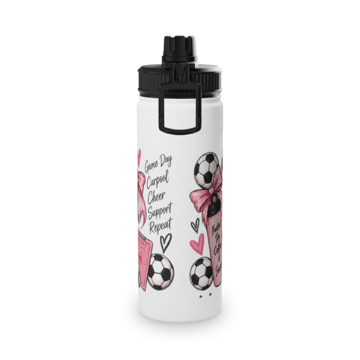 Soccer Mom / Player Water Bottle | Pink Bow Sports Lid