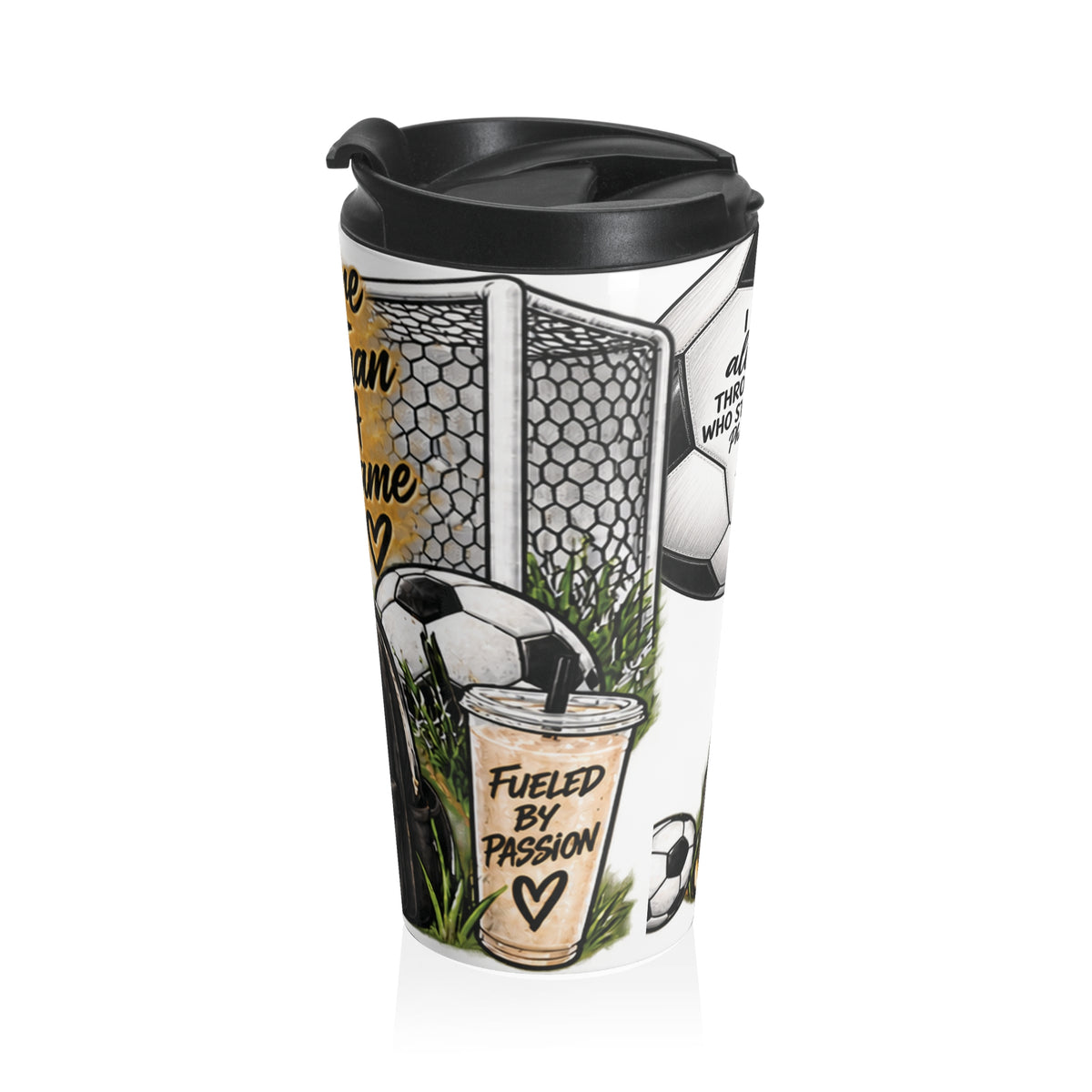 Christian Soccer Travel Mug — "I Can Do All Things" Philippians 4:13