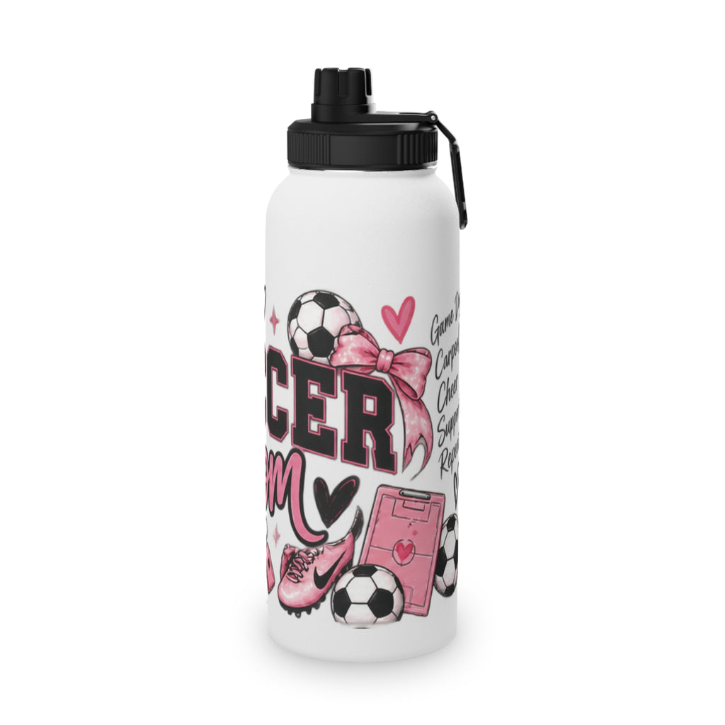Soccer Mom / Player Water Bottle | Pink Bow Sports Lid