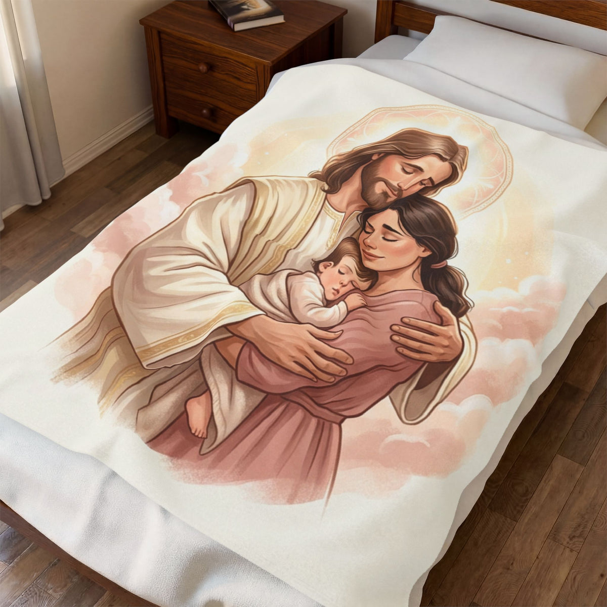 Holy Family Jesus Mary Joseph blanket | Religious velveteen plush