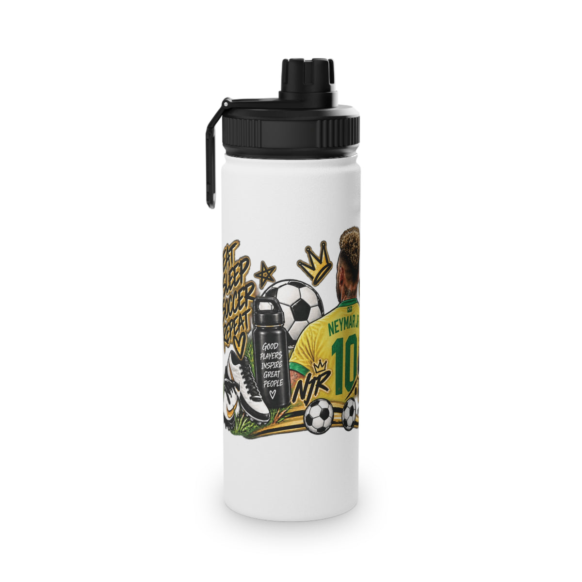 Soccer Water Bottle — 'Eat Sleep Soccer Repeat' Stainless Steel Sports Bottle