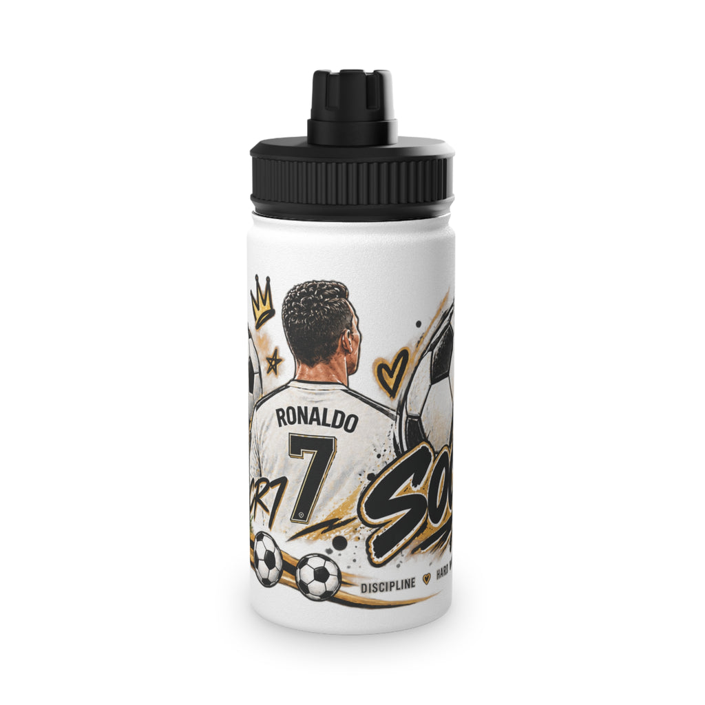 Soccer Stainless Steel Water Bottle — 'Eat Sleep Soccer Repeat' Sports Bottle (Ronaldo #7 Design)