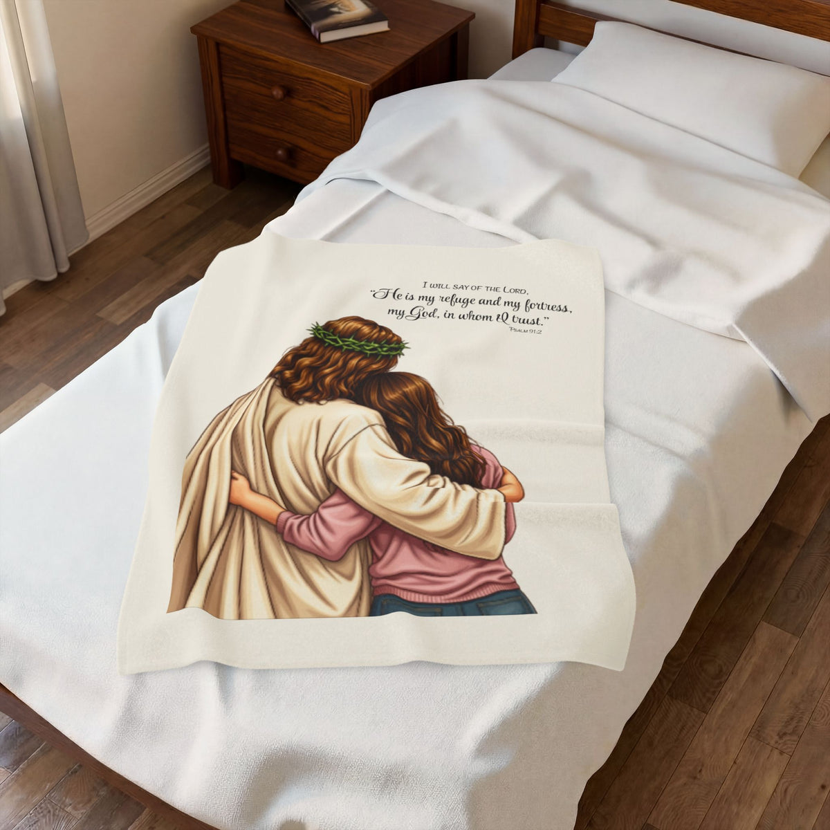 Jesus Embrace Blanket | Psalm 91 Scripture Velveteen Plush Blanket