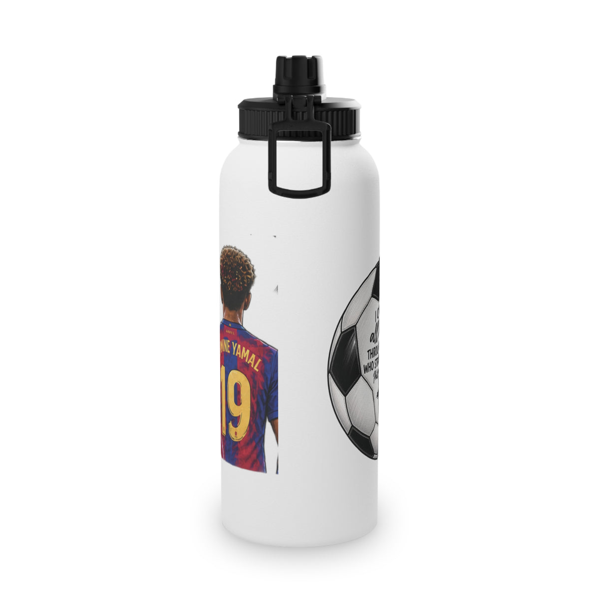 Soccer Player Stainless Steel Water Bottle — Sports Lid, Team Jersey Graphic