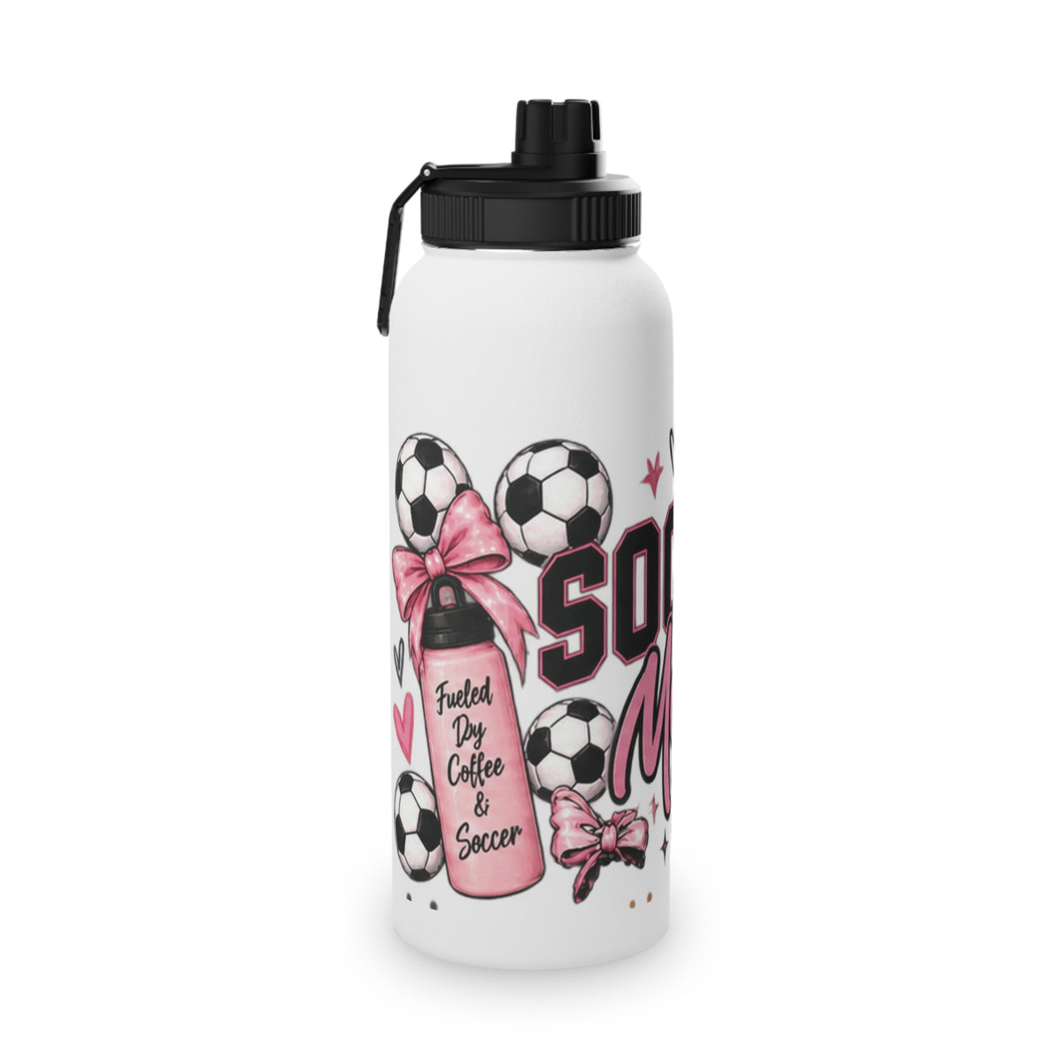 Soccer Mom / Player Water Bottle | Pink Bow Sports Lid