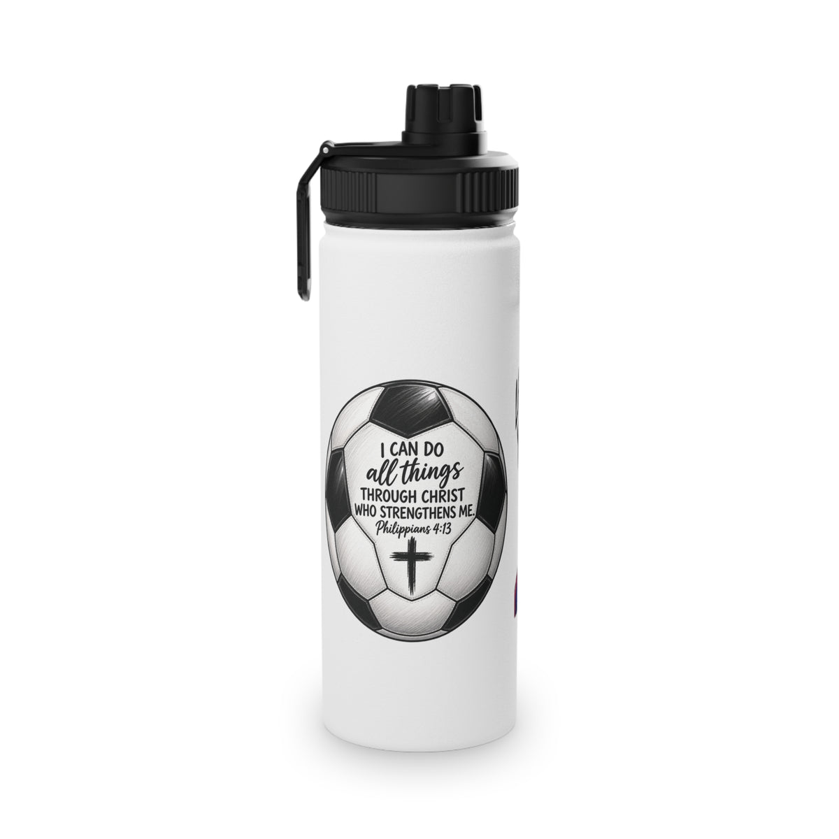 Soccer Player Stainless Steel Water Bottle — Sports Lid, Team Jersey Graphic