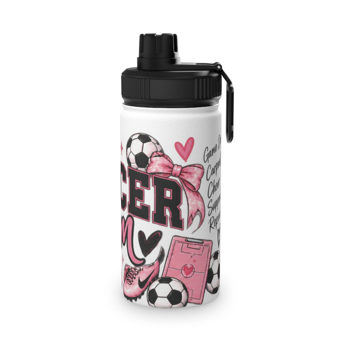 Soccer Mom / Player Water Bottle | Pink Bow Sports Lid