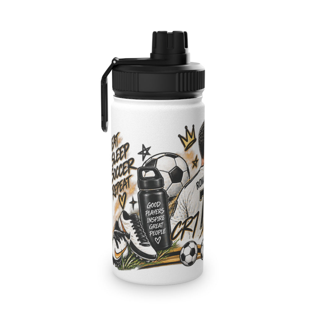 Soccer Stainless Steel Water Bottle — 'Eat Sleep Soccer Repeat' Sports Bottle (Ronaldo #7 Design)