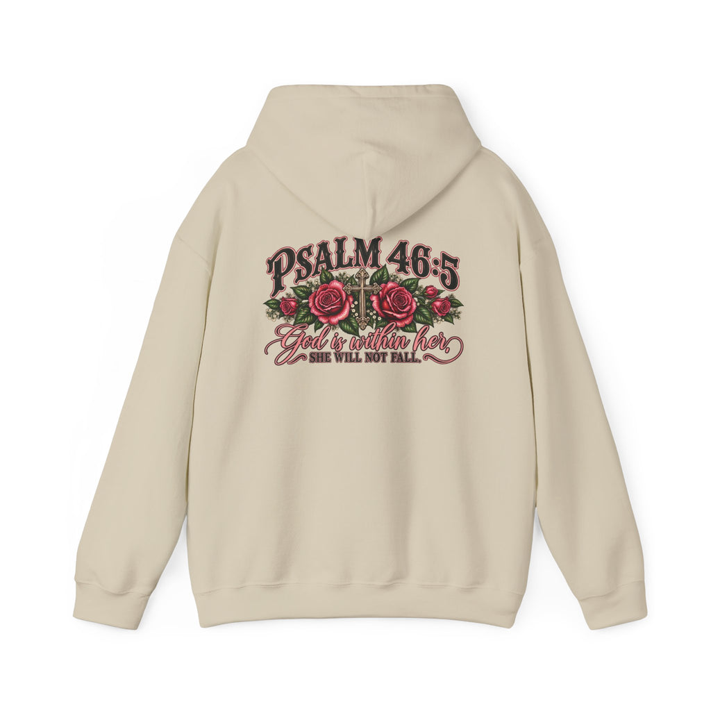 Psalm 46:5 Rose Hooded Sweatshirt – Faith Quote Floral Hoodie