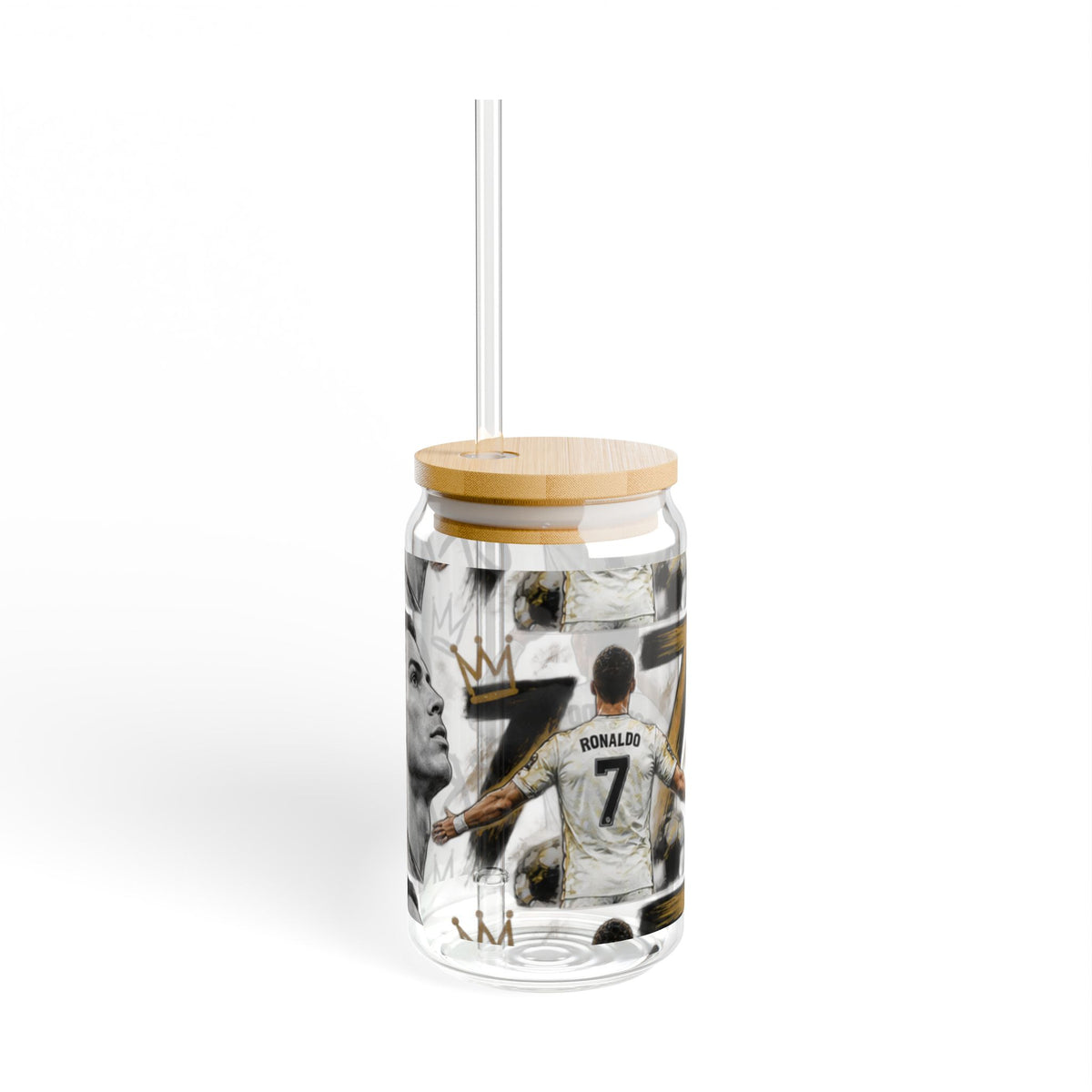 16oz Glass Sipper Jar with Bamboo Lid – CR7 Soccer Player Design
