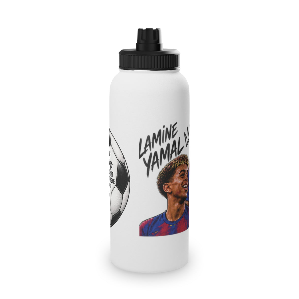 Soccer Player Stainless Steel Water Bottle — Sports Lid, Team Jersey Graphic