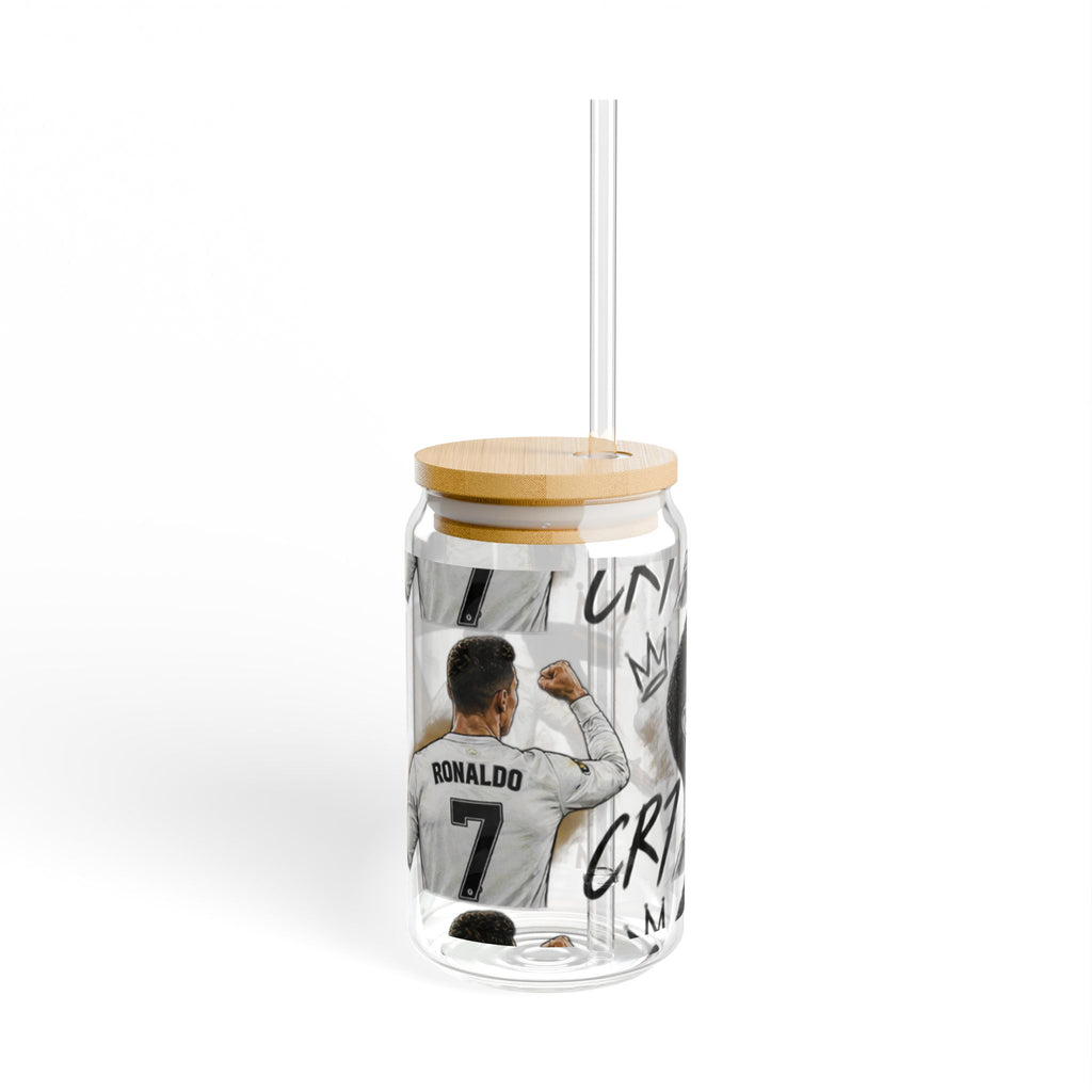 16oz Glass Sipper Jar with Bamboo Lid – CR7 Soccer Player Design