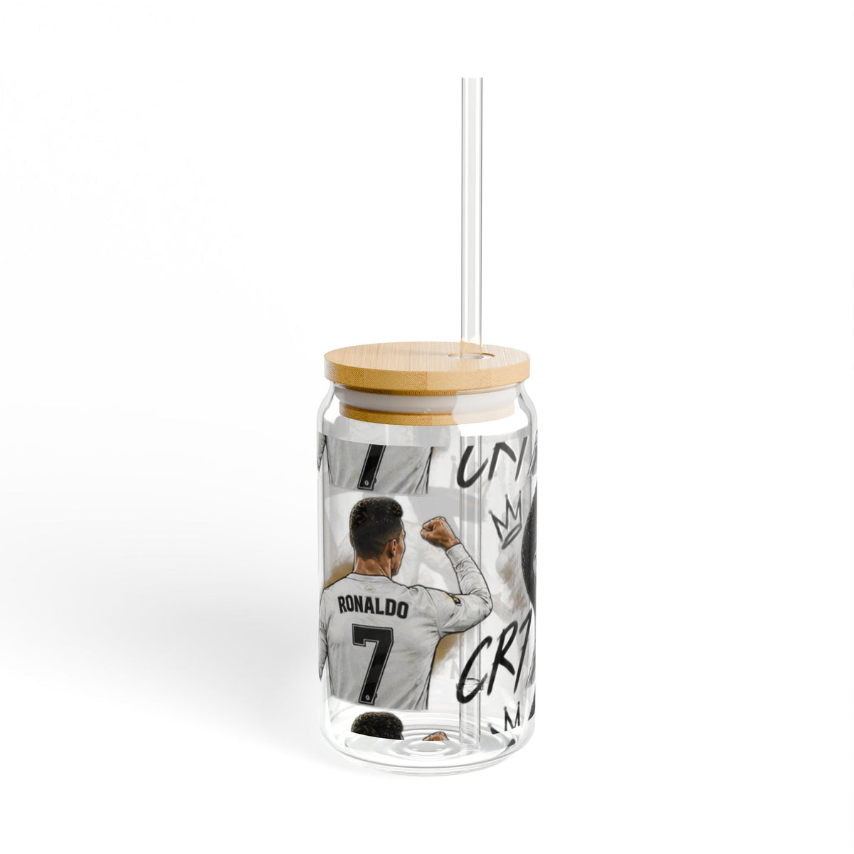 16oz Glass Sipper Jar with Bamboo Lid – CR7 Soccer Player Design