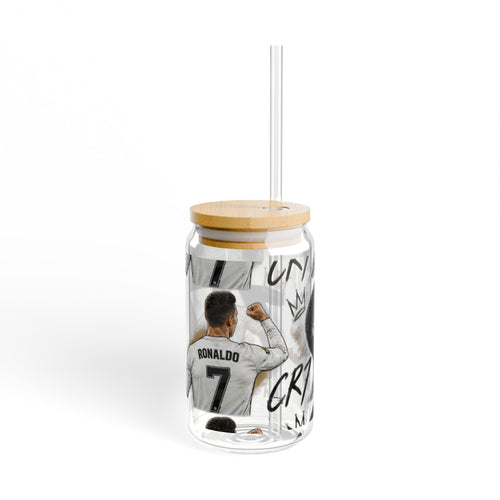 16oz Glass Sipper Jar with Bamboo Lid – CR7 Soccer Player Design