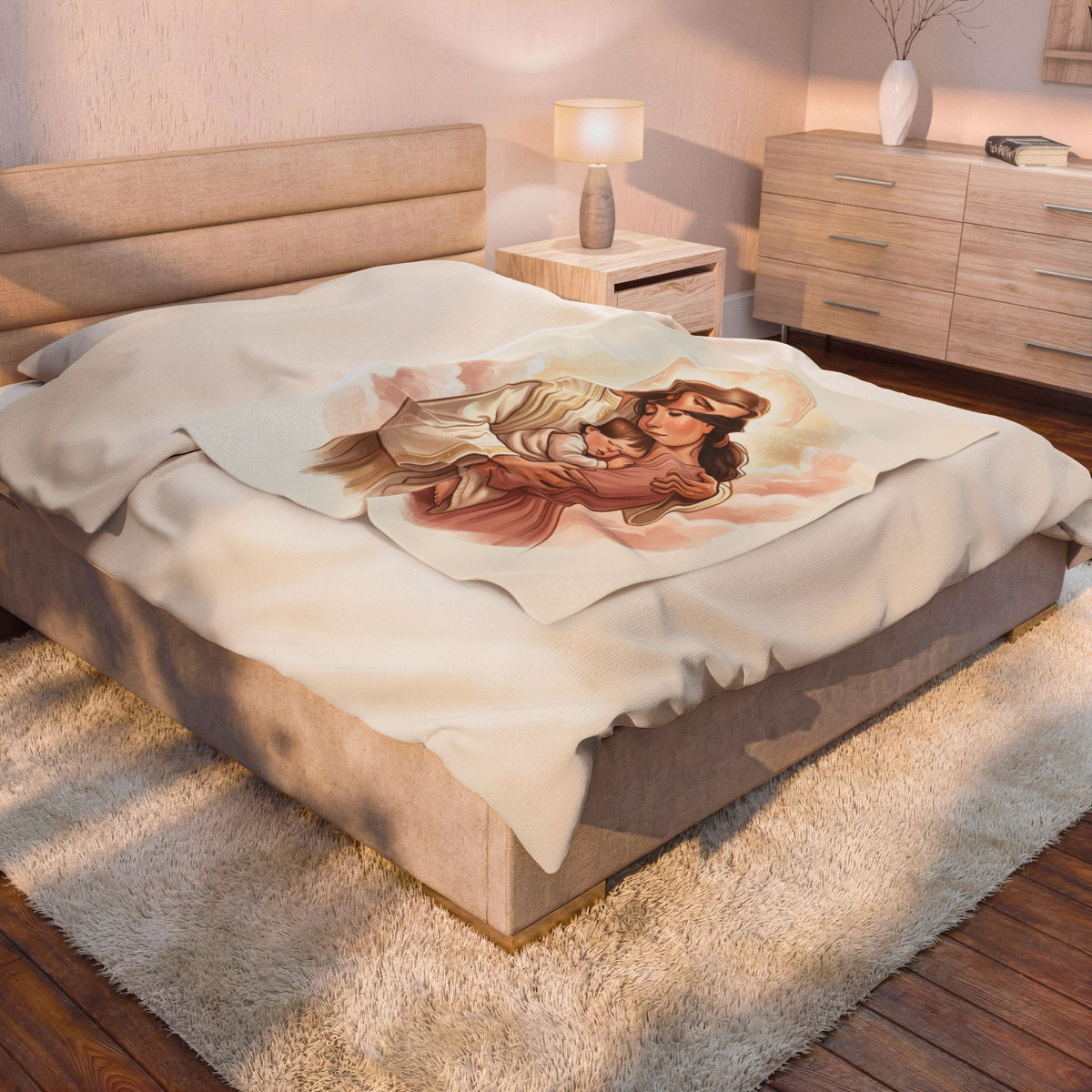 Holy Family Jesus Mary Joseph blanket | Religious velveteen plush