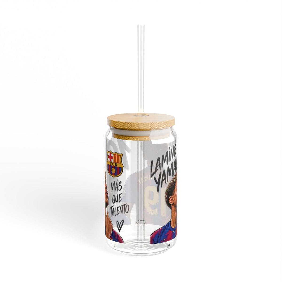 Sipper Glass - FC Barcelona Lamine Yamal 19 Design, 16oz Clear Tumbler with Straw