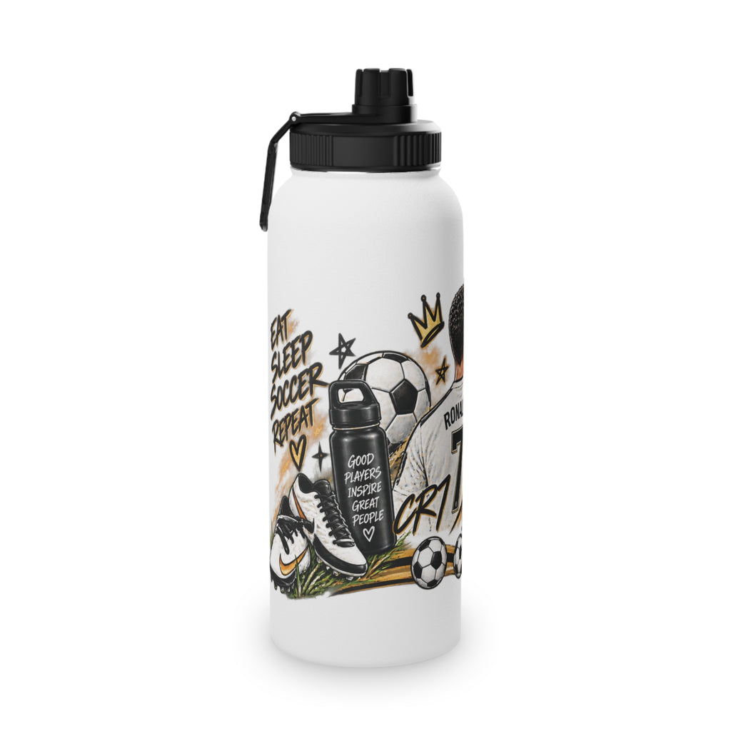 Soccer Stainless Steel Water Bottle — 'Eat Sleep Soccer Repeat' Sports Bottle (Ronaldo #7 Design)