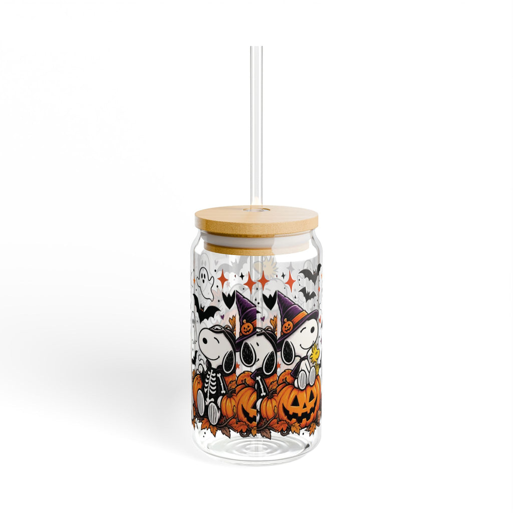 Halloween Snoopy Sipper Glass — 16oz Pumpkin & Ghost Reusable Straw Cup