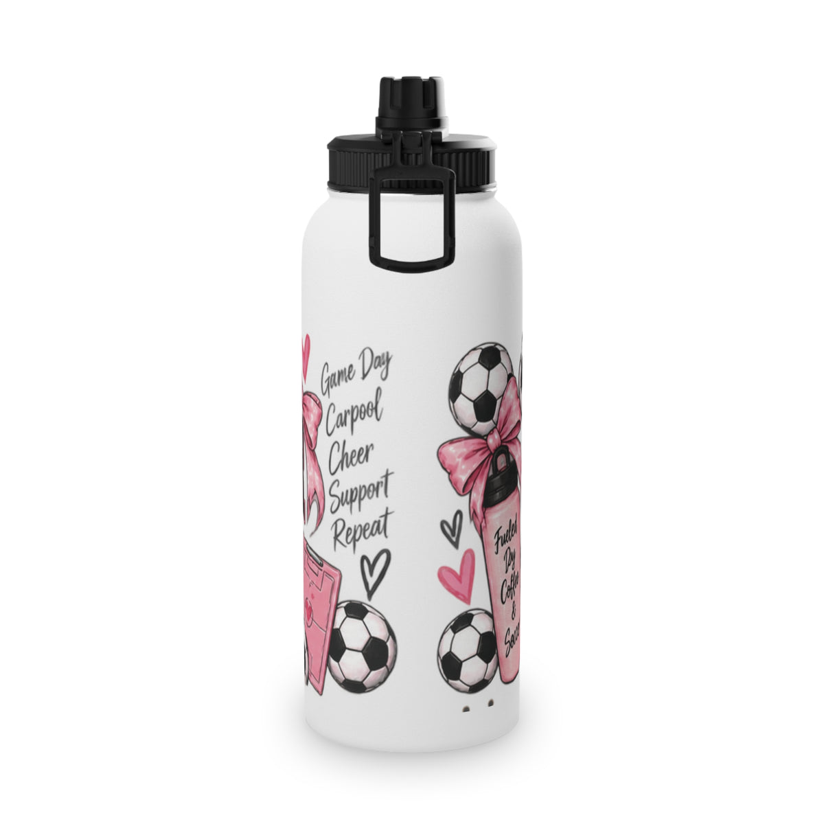 Soccer Mom / Player Water Bottle | Pink Bow Sports Lid