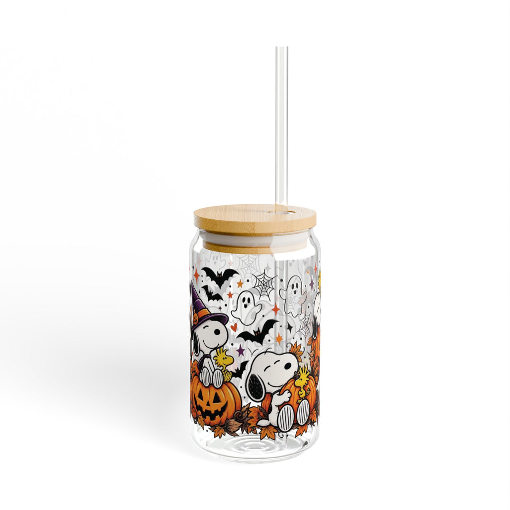 Halloween Snoopy Sipper Glass — 16oz Pumpkin & Ghost Reusable Straw Cup