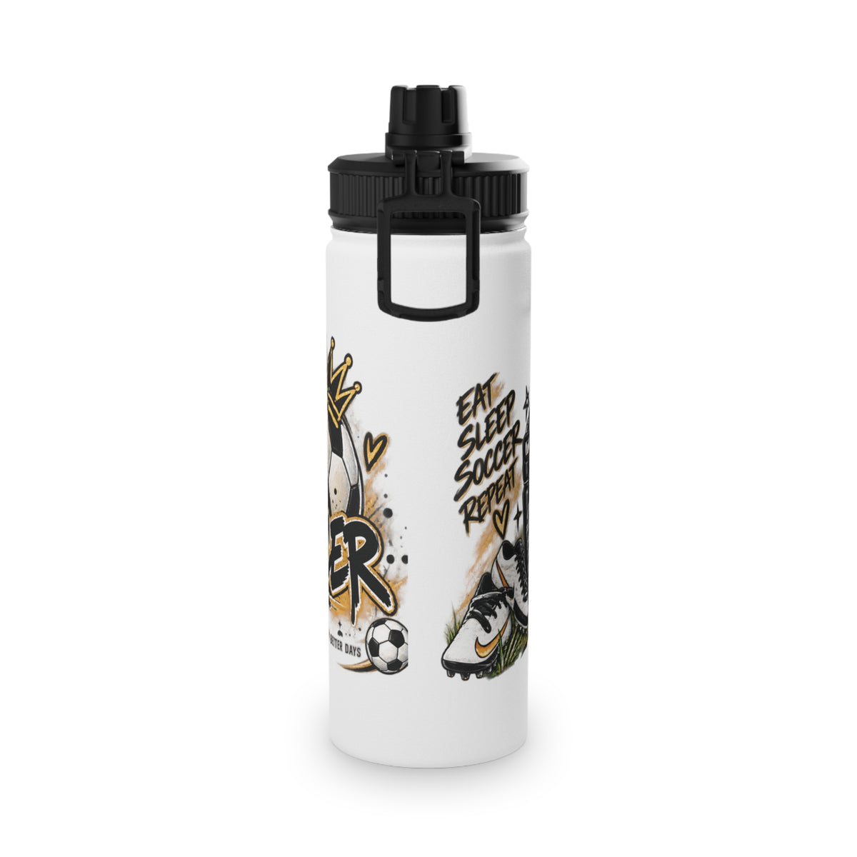 Soccer Stainless Steel Water Bottle — 'Eat Sleep Soccer Repeat' Sports Bottle (Ronaldo #7 Design)