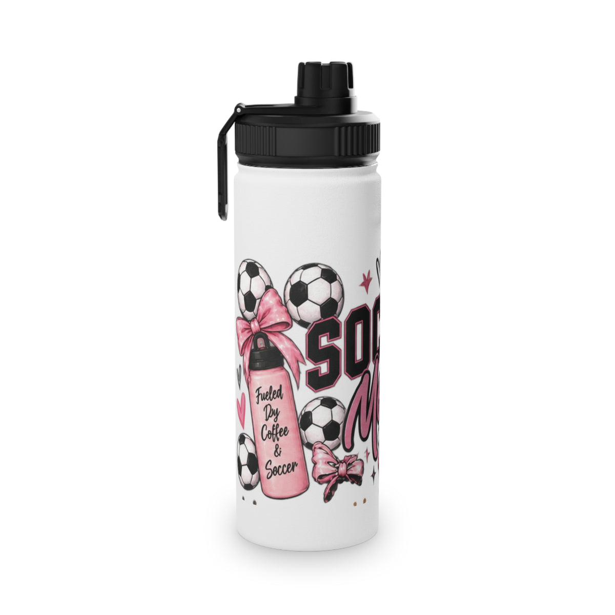 Soccer Mom / Player Water Bottle | Pink Bow Sports Lid